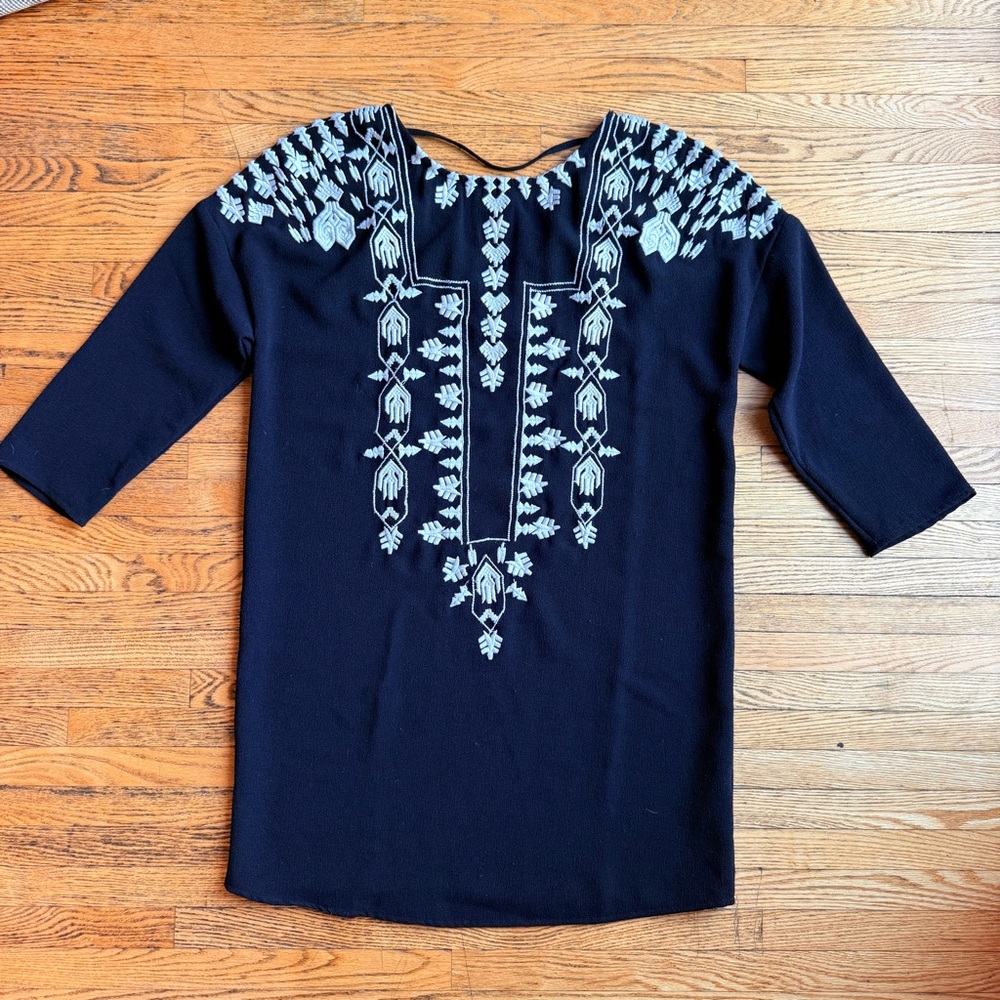 Zara Trafaluc Embroidered Shift Dress Women's Small Black Boho Folk Indie Office